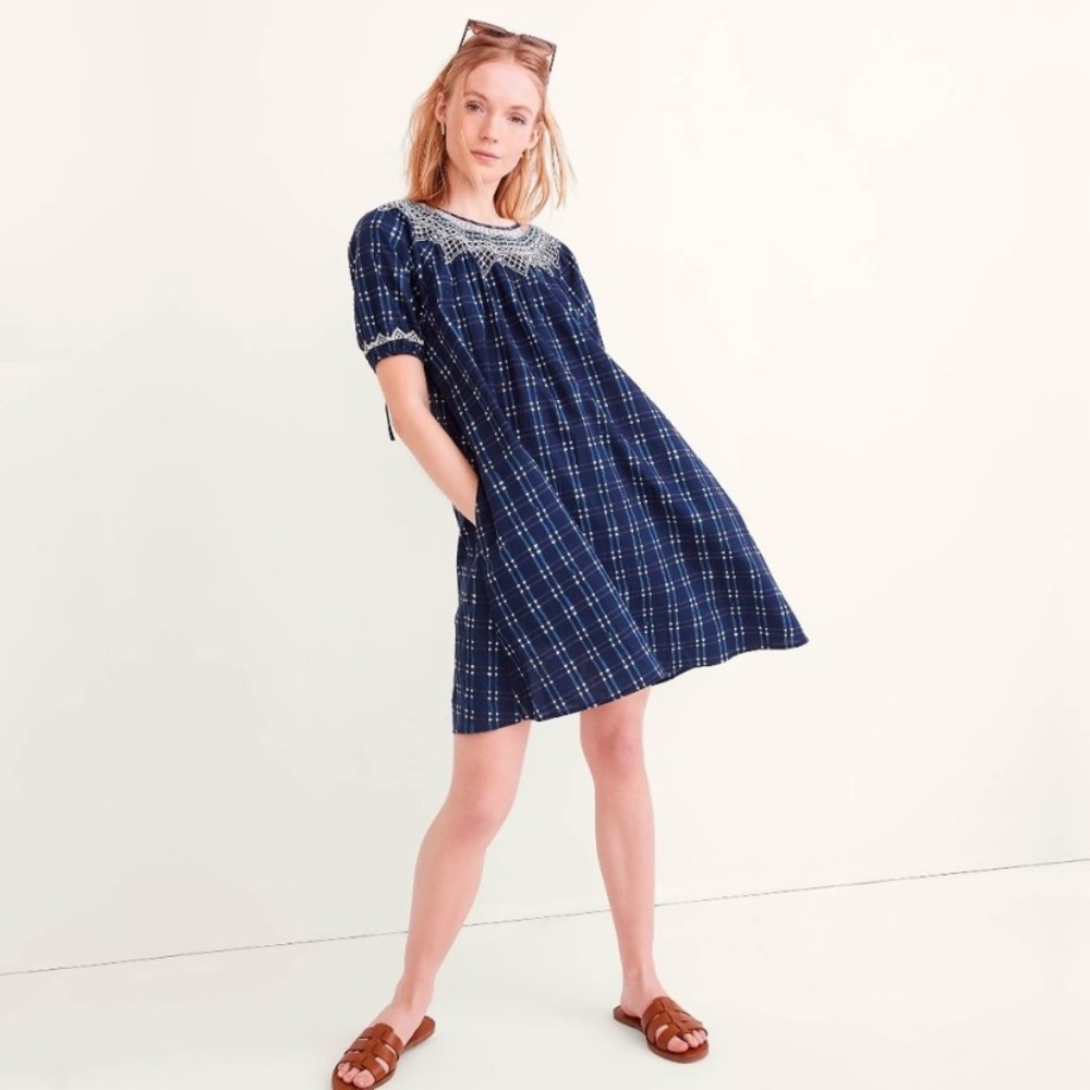 Madewell Embroidered Puff Sleeve Babydoll Short Sleeve Dress